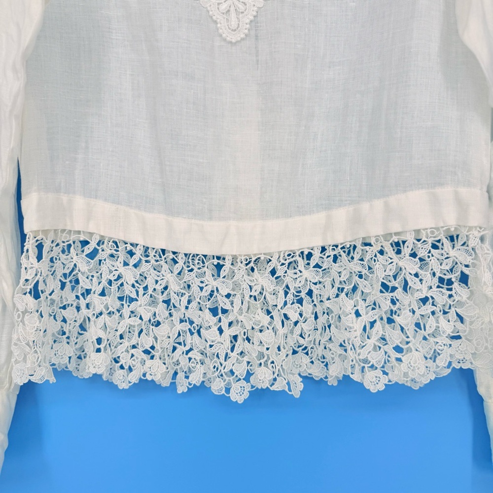 Vintage Cloak of Many Colors White Linen Lace Blouse Cottagecore Victorian Top 4 - Picture 5 of 13
